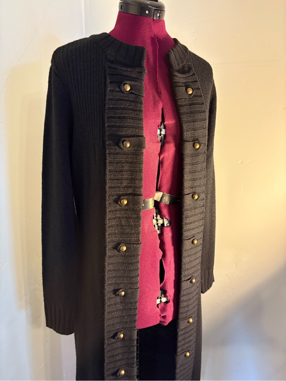 Marching/Military button long black sweater small/medium washable festival